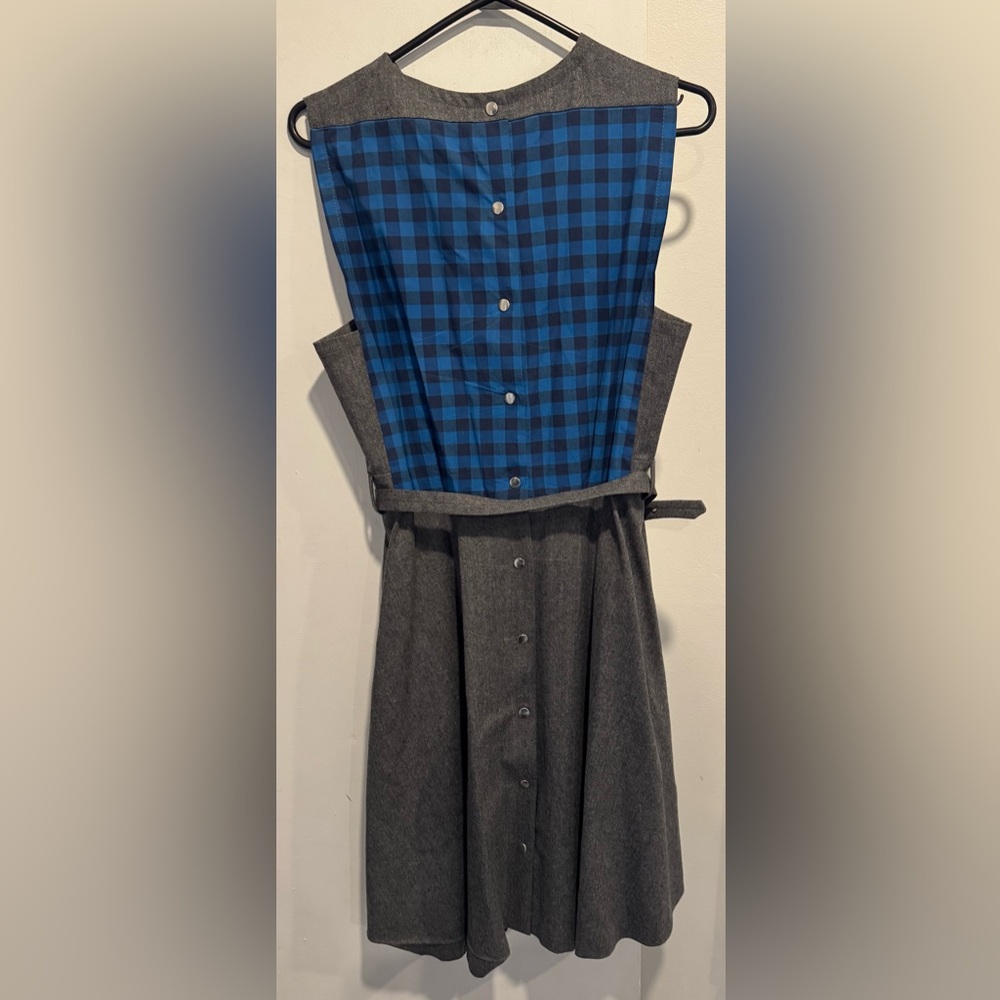 Maison Kitsune Paris Wool school girl mini japan plaid belt office party flare M